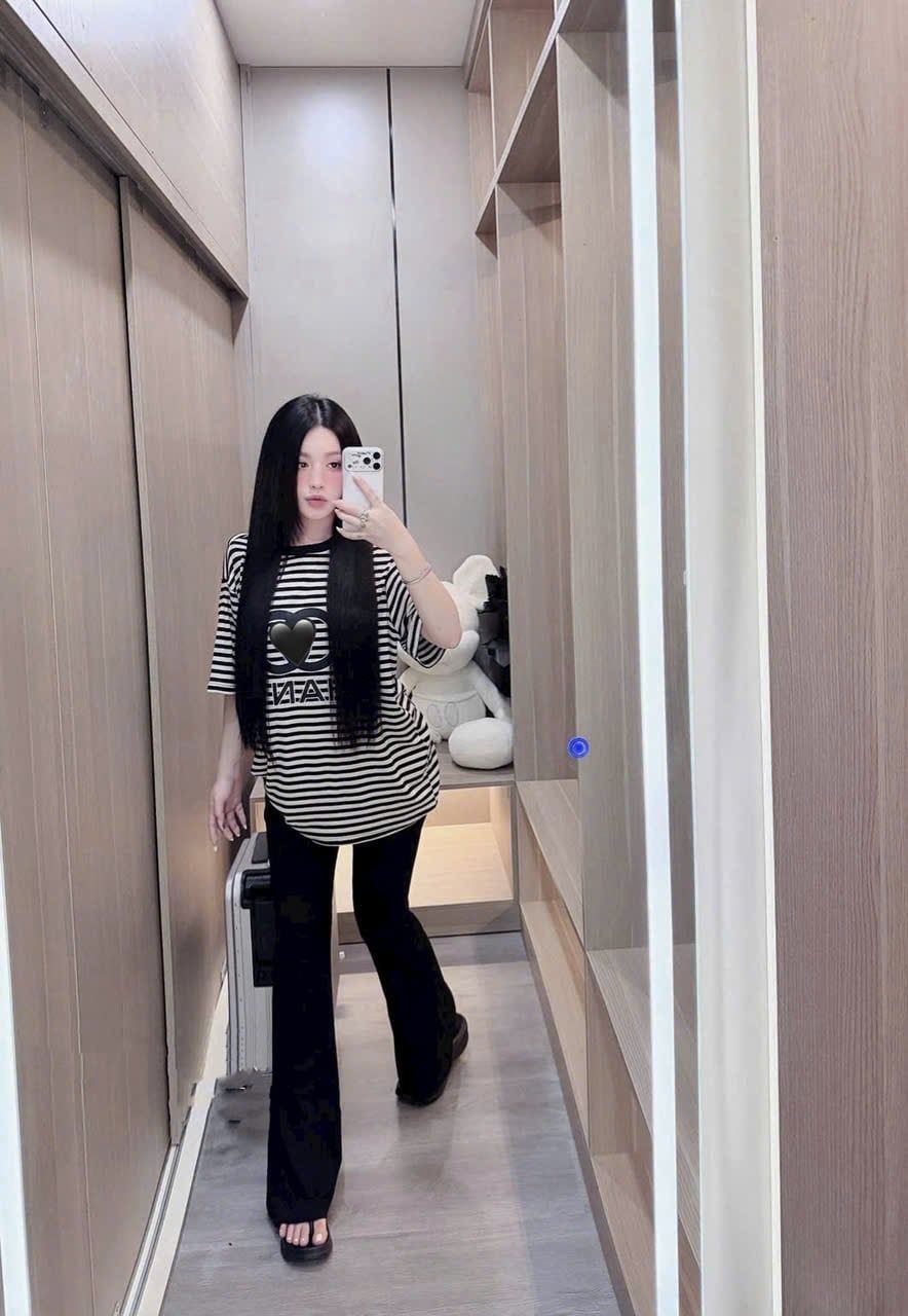  Set áo phông kẻ form rộng Chanel mix quần suông ống loe - K87 