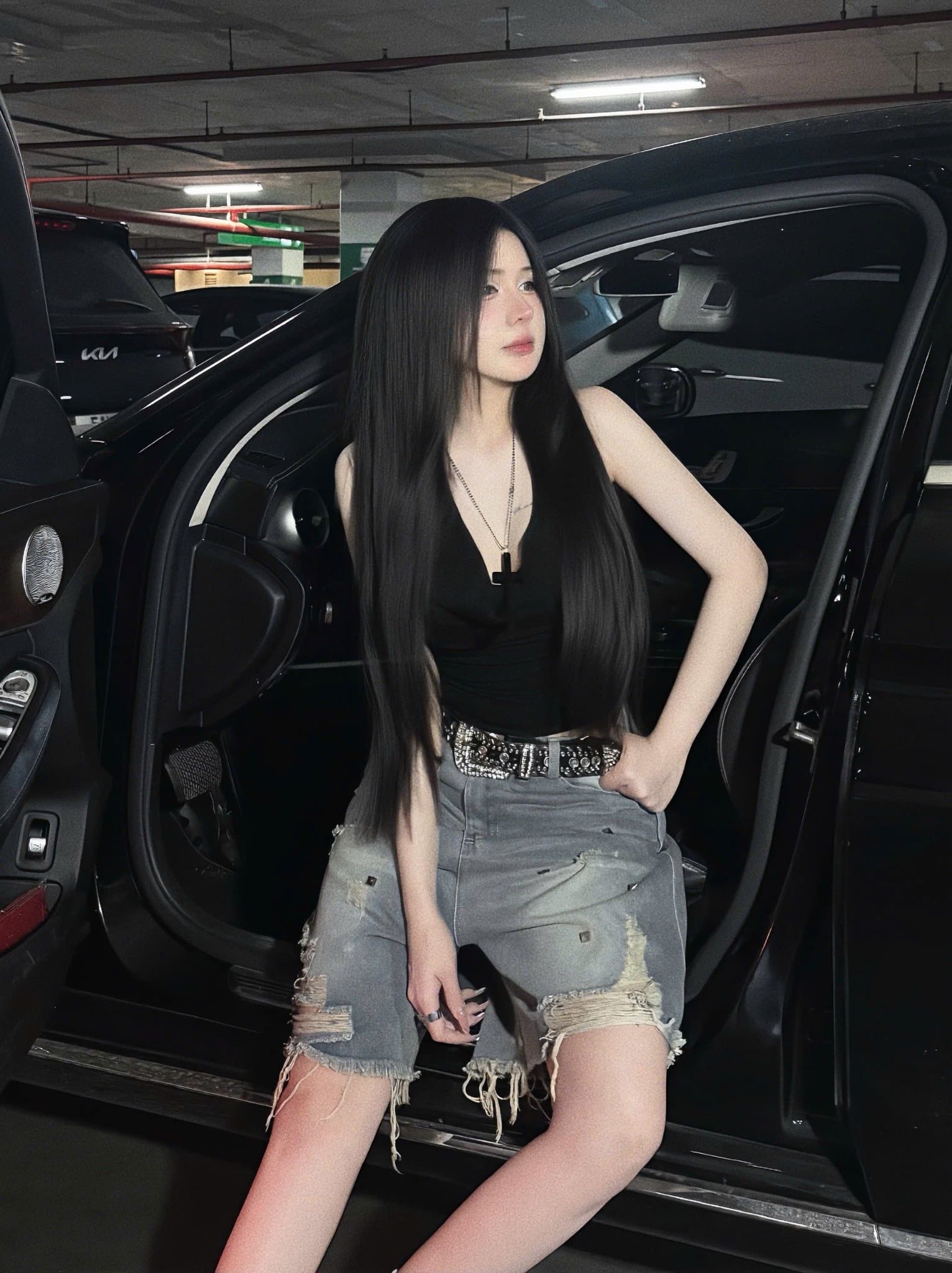  Quần jean lửng phối rách đính charm nổi ko kèm nịt - K96 (EO S<68, M<72, L<76) - Chiều dài 48cm 