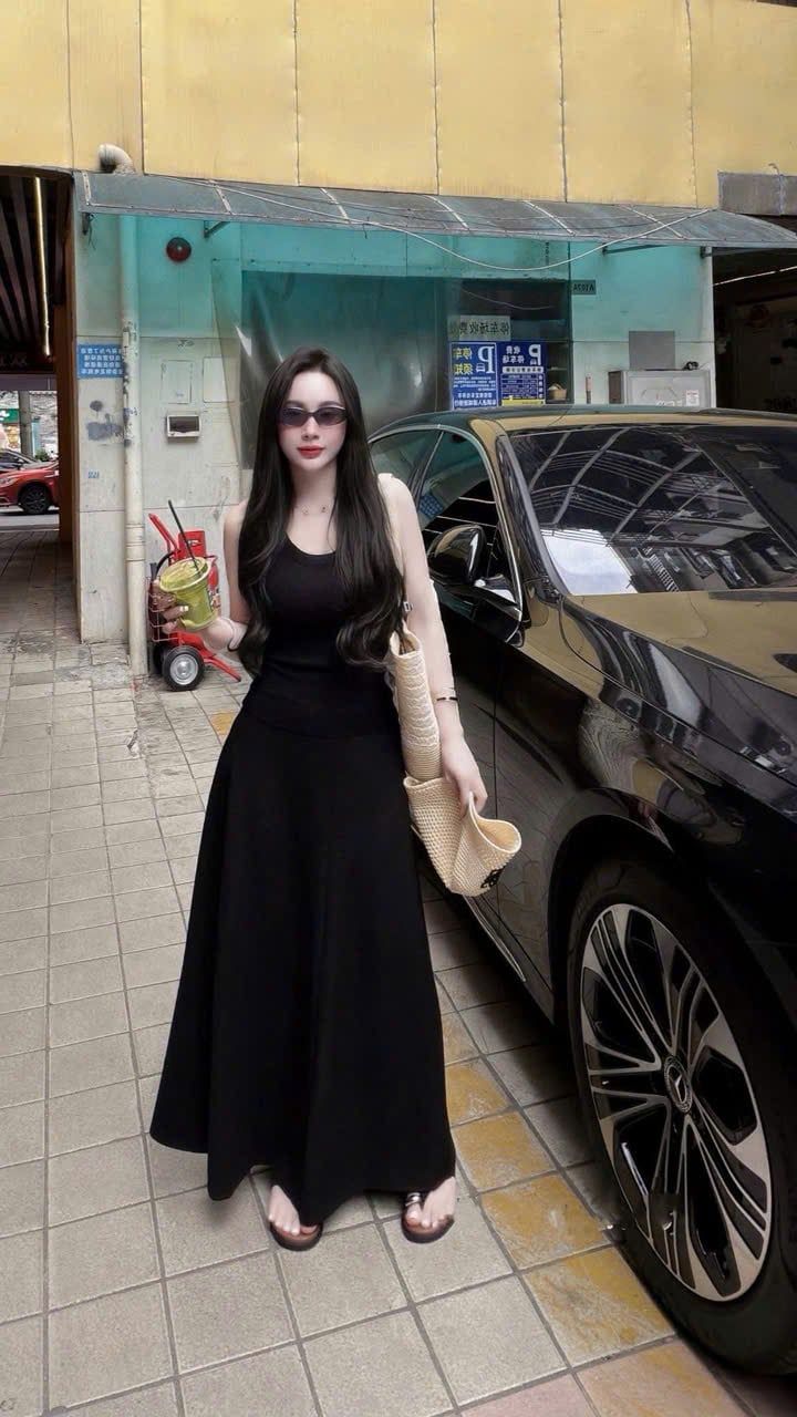  Set áo ba lỗ nhún eo mix chân váy dáng dài - K114 