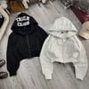 Áo khoác có nón form ngắn thêu chữ TRICR CLUB - XÁM - K142