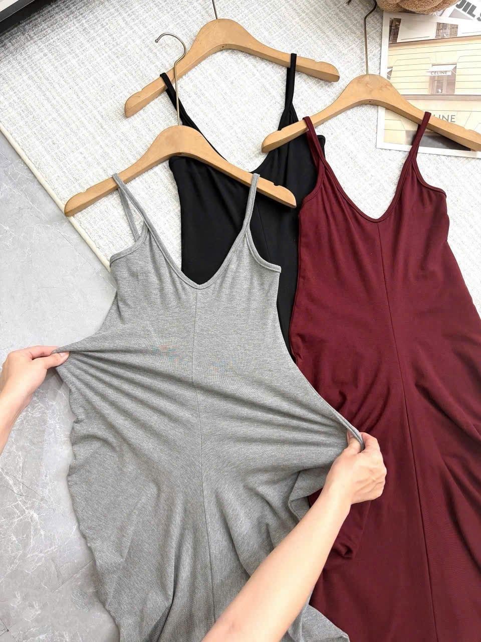  Váy body hai dây cổ v nhún eo hack hông dáng dài - XÁM - K155 