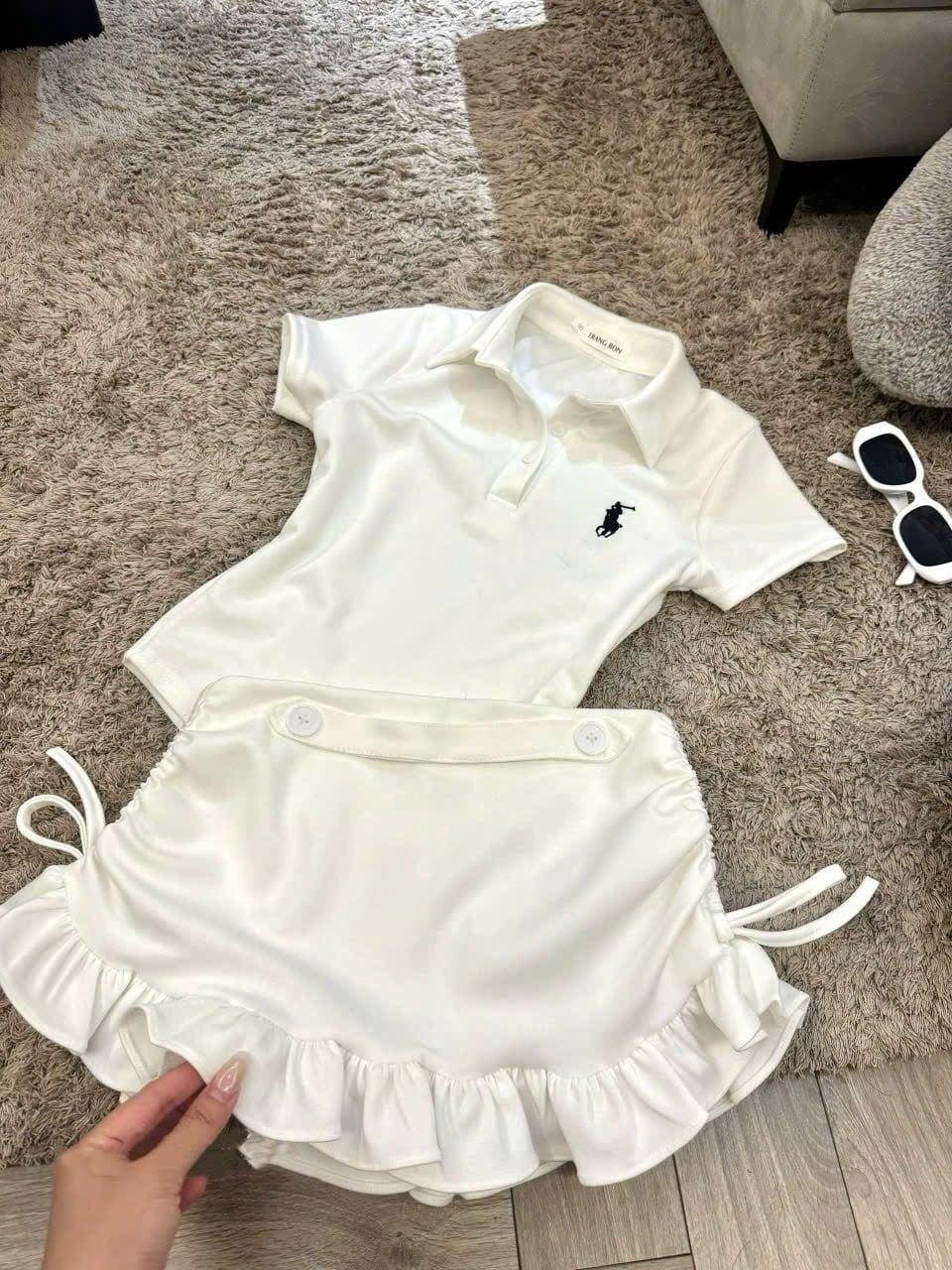  Set áo polo thêu ngựa mix chân váy dây rút chân bèo - K176 (EO S<68, M<72) 