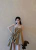 Đầm hai dây dáng bí chất linen thắt nơ bảng to - K227