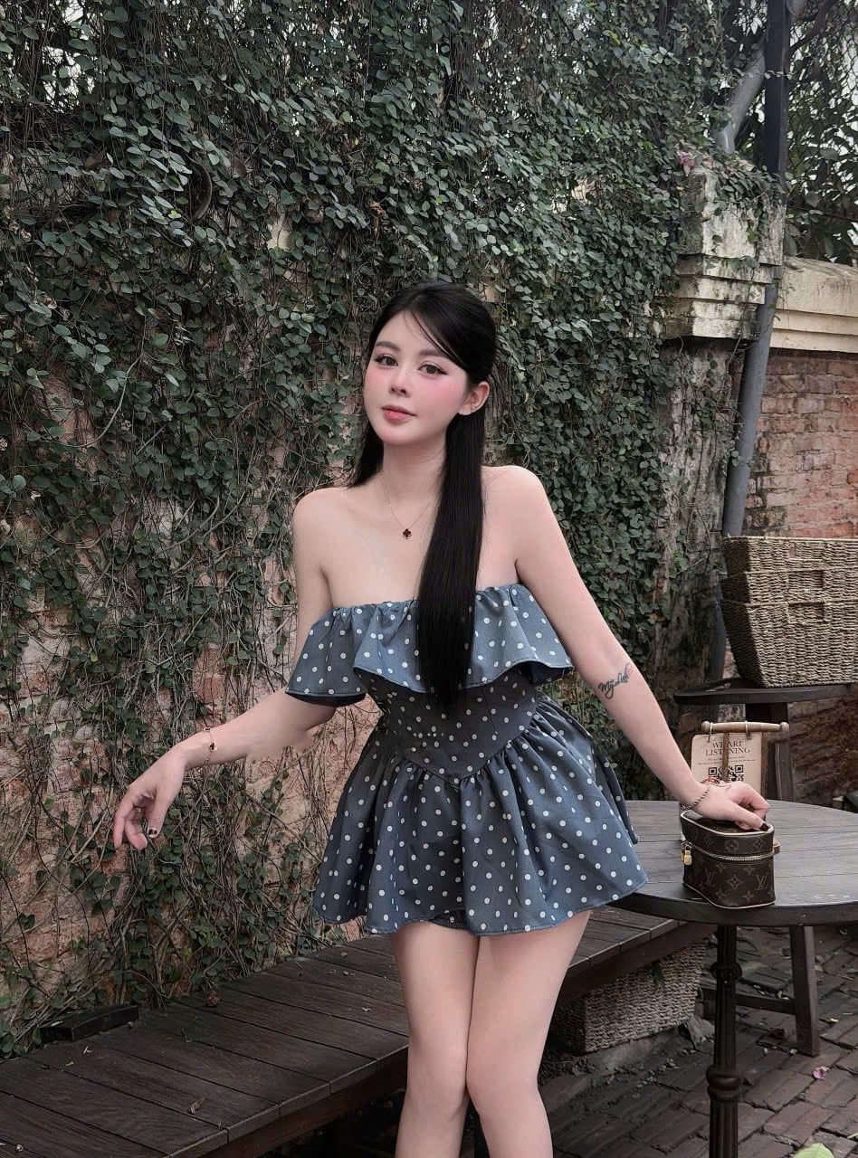  Jum quây phối bèo chấm bi dáng ngắn - K303 (EO S<68, M<72) 