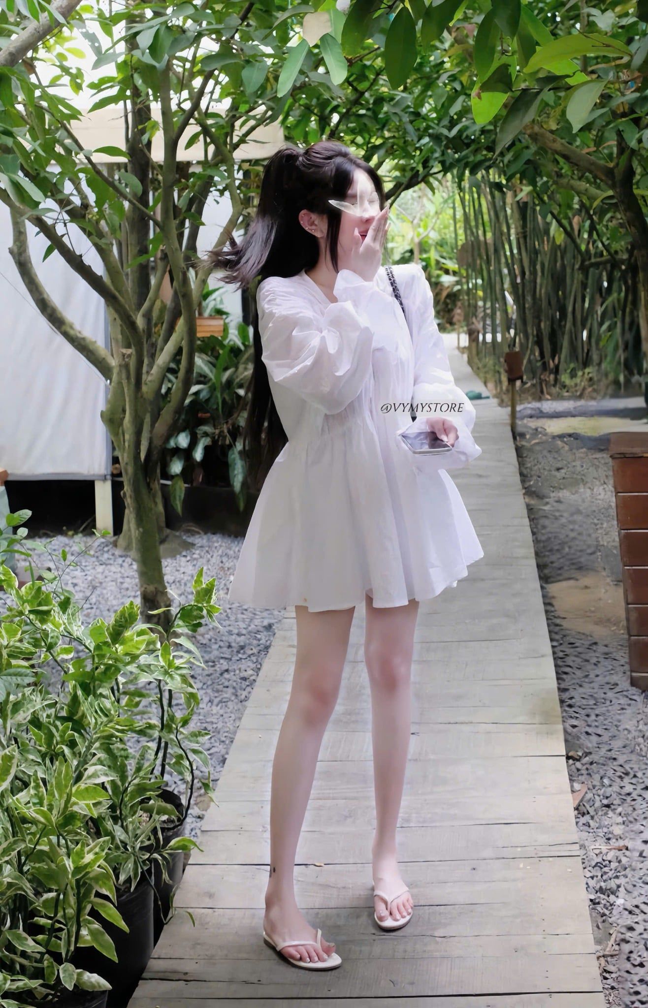  Set 2 món áo sơ mi phối dây mix quần short lưng chun - TRẮNG - K305 