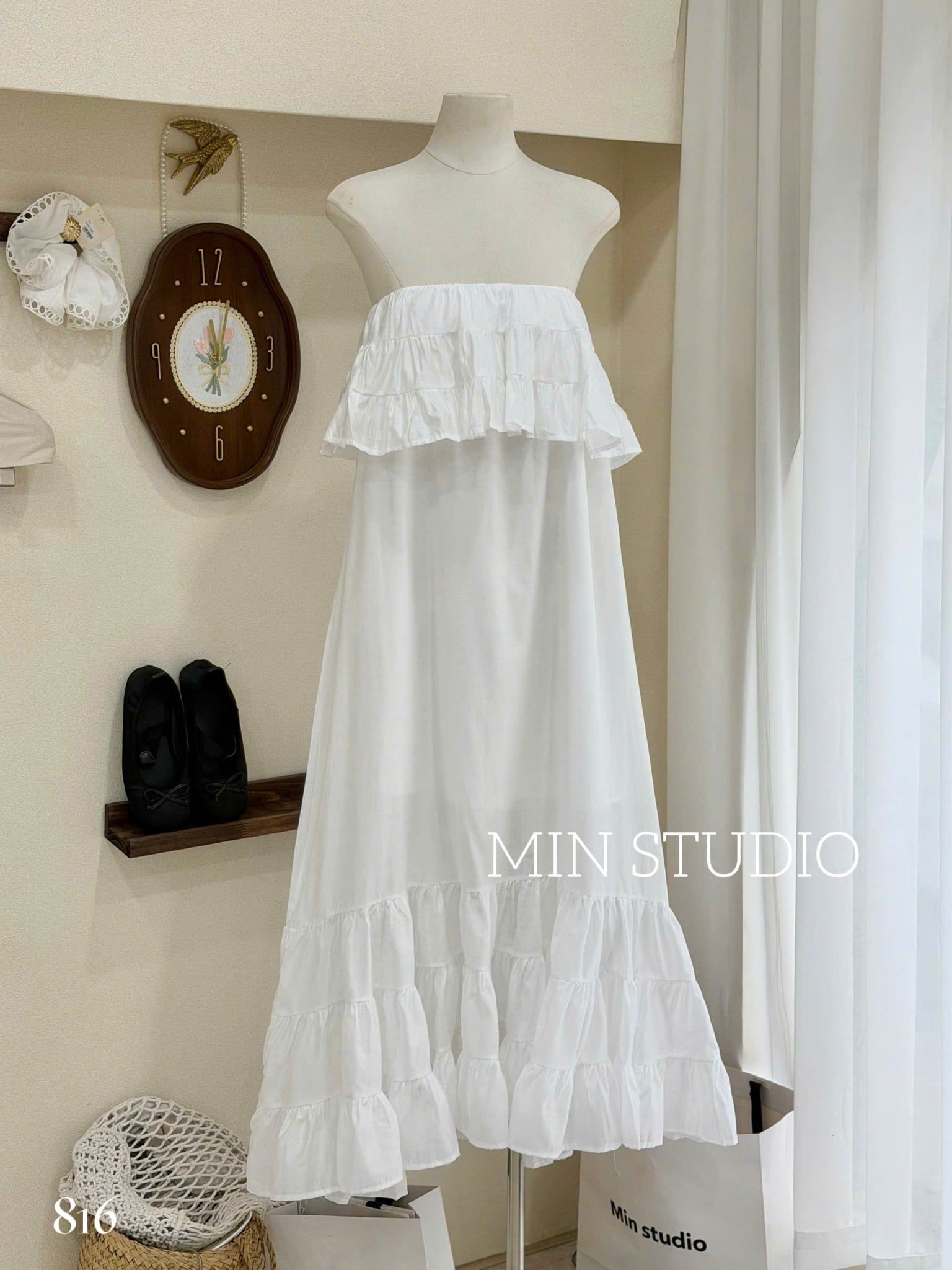  Đầm maxi quây gập lai phối bèo dáng dài - K344 
