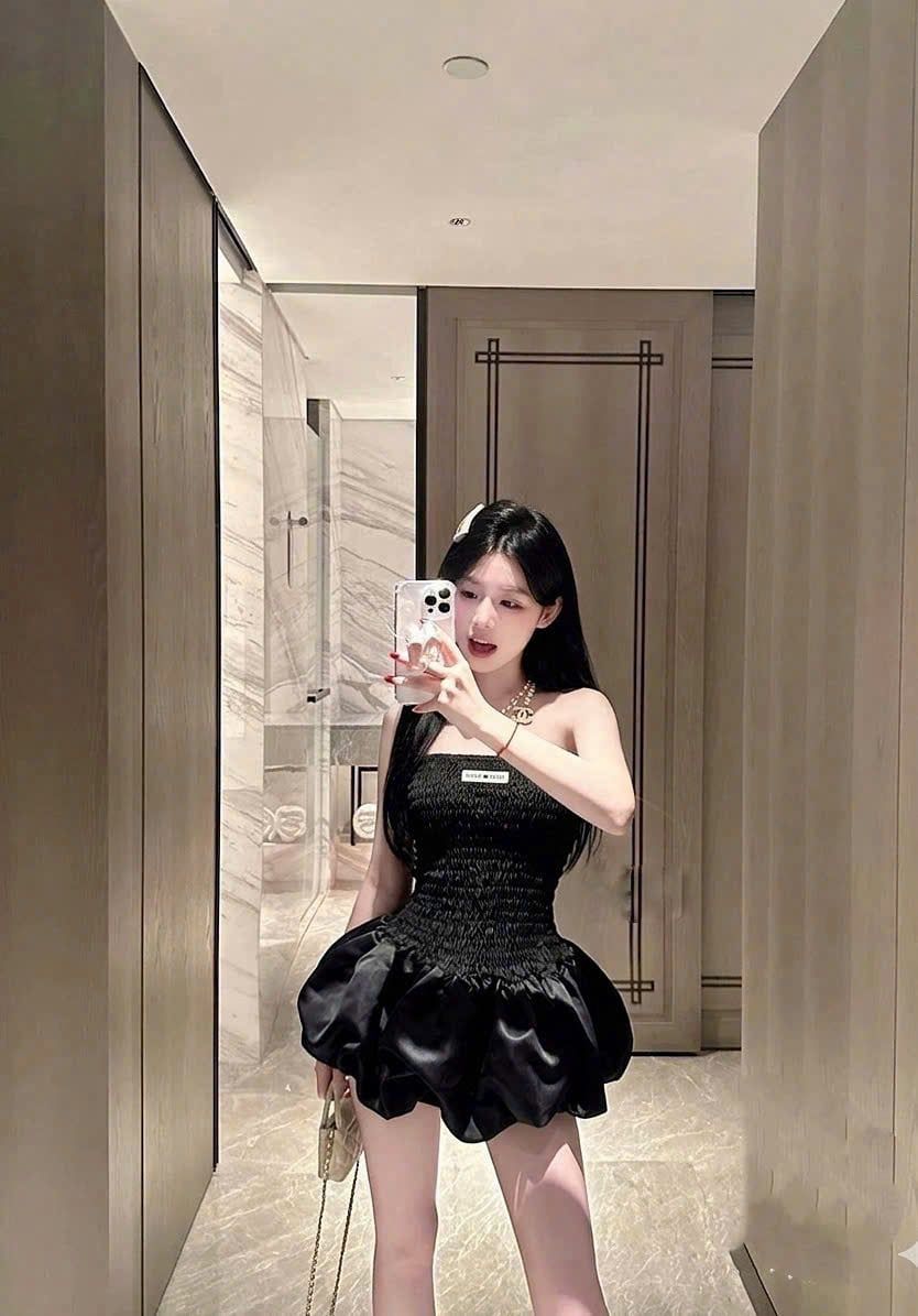  Váy quây nhún dáng bí bồng - ĐEN - K345 