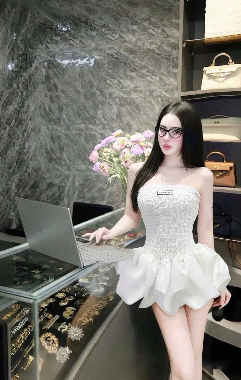 Váy quây nhún dáng bi bồng - TRẮNG - K346 