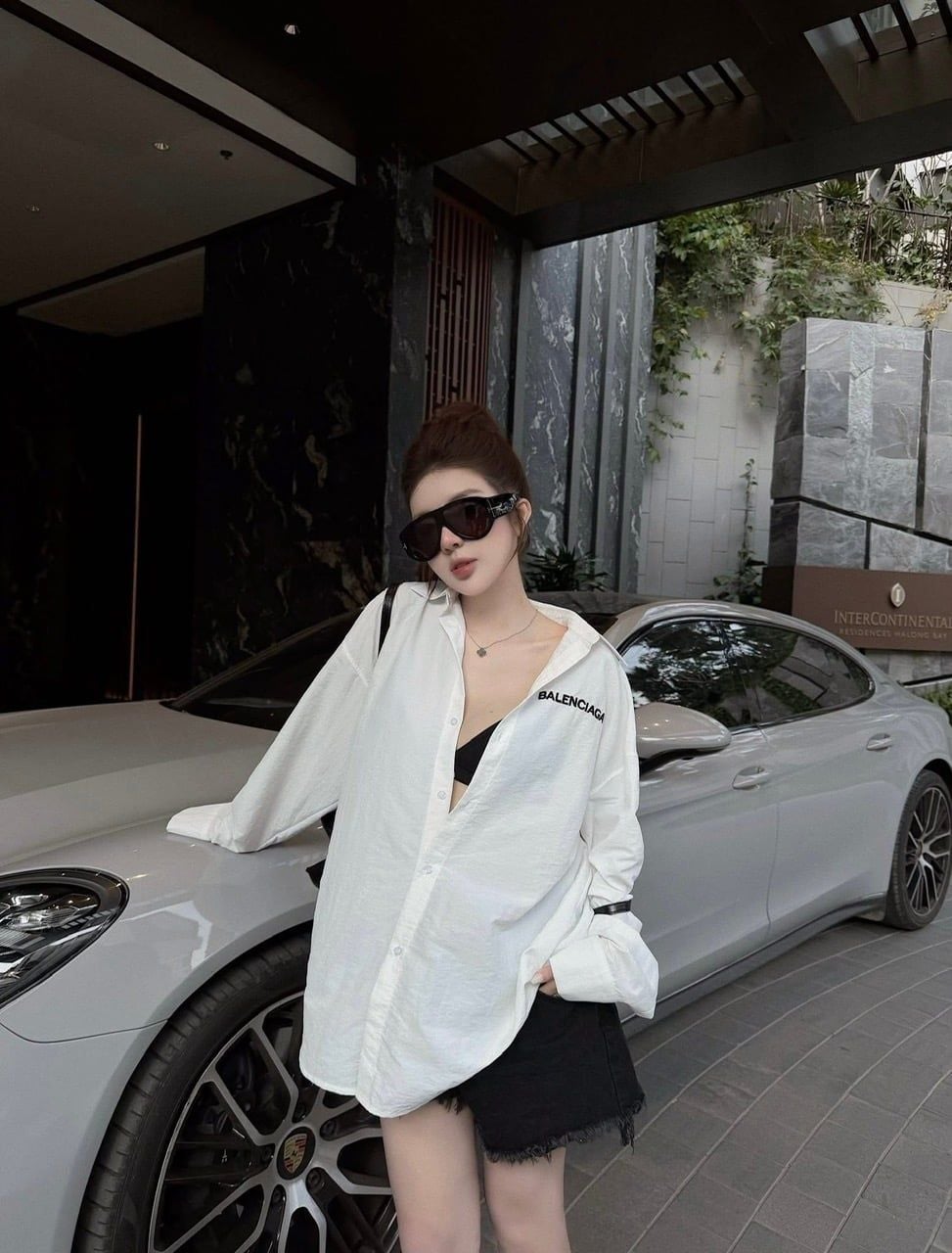  Áo sơ mi tay dài in chữ Balenciaga - TRẮNG - Z36 