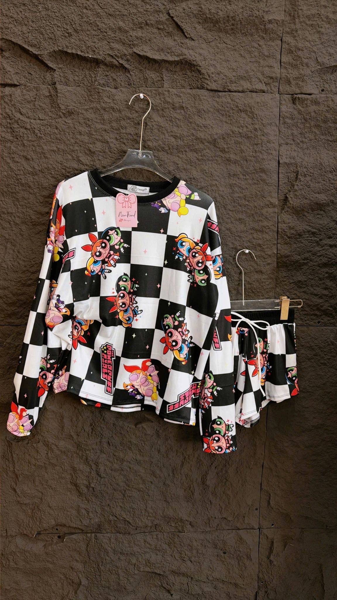  Set áo cổ tròn tay dài mix quần short ngắn lưng chun họa tiết - CÔ BÉ - G9 
