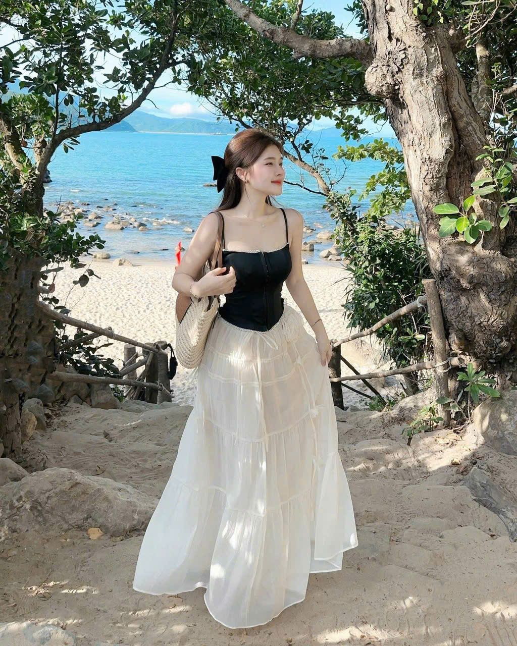  Set áo 2 dây chạy viền lưng bo nhún mix chân váy dài kèm dây hoa siêu HOT - P24 