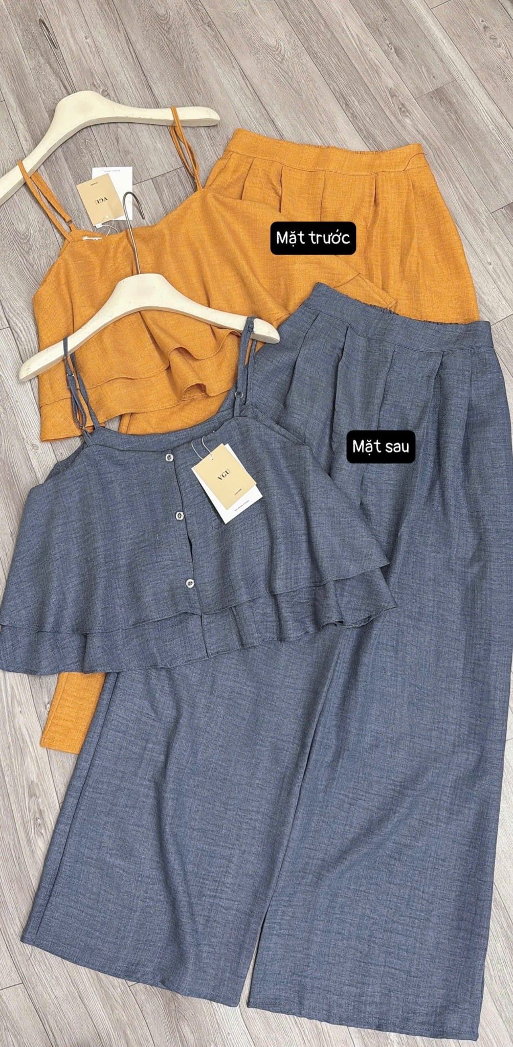  A57 Set áo hai dây phối tầng mix quần suông ống dài - NGHỆ - G48 