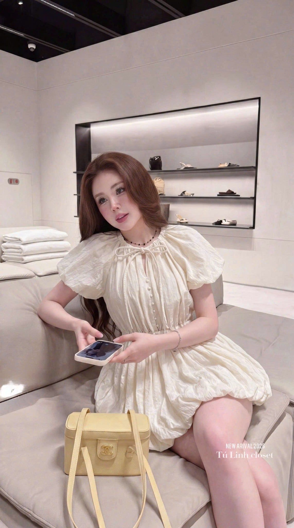  Jumsuit bí tay bồng đính cúc bọc chun eo - KEM - E29 
