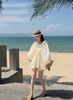  Set áo babydoll tay dài cổ v mix quần short chất voan tơ - KEM - E109 