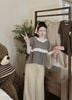 Q20 Set áo babydoll kẻ sọc phối cổ ren mix quần ống suông - NÂU - G130