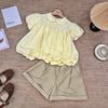  Set áo tay bồng cổ sen chấm bi mix quần short 50% lưng chun - E162 