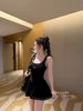 Váy cổ u dáng xòe chạy viền in họa tiết - ĐEN - E169