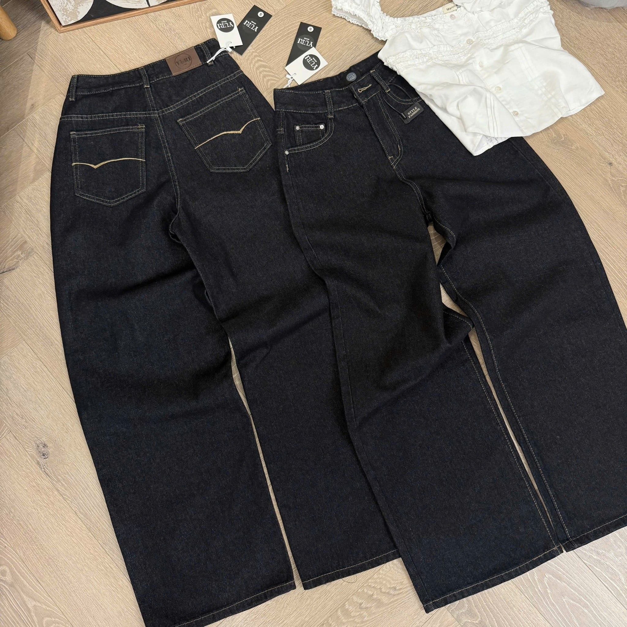  Quần jean ống suông màu trendy phối túi viền thêu - E175 (EO S<64, M<68, L<72) 
