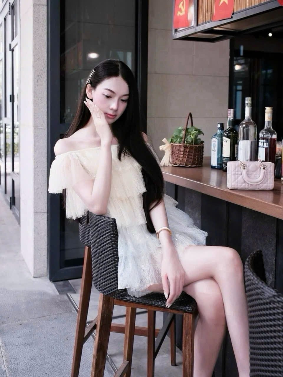  Váy trễ vai tầng ren phối màu dáng ngắn - E218 