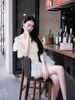 Váy trễ vai tầng ren phối màu dáng ngắn - E218