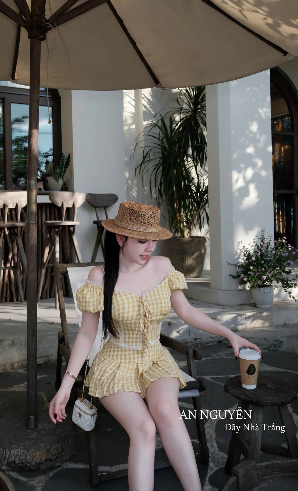  Set áo tay bồng cúp ngực đan dây mix chân váy xếp li form A - VÀNG - E224 (EO S<68, M<72) 