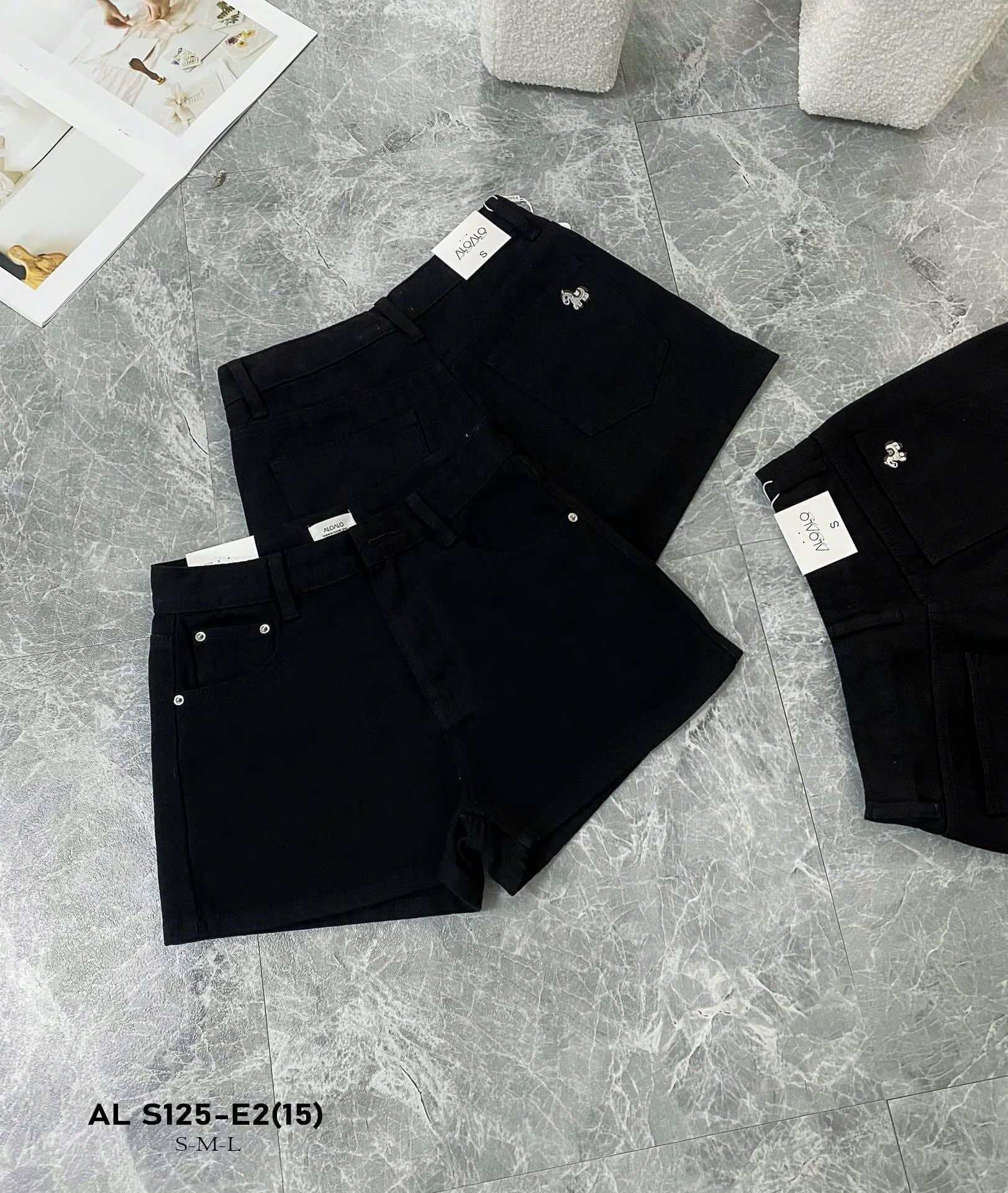  Quần short jean BASIC túi thêu ngựa mini - ĐEN - K49 (EO S<66, M<70, L<74) 