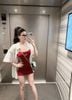 Set 2 món váy body phối viền thêu chữ Bad kèm áo sơ mi kẻ cộc tay - ĐỎ - E236