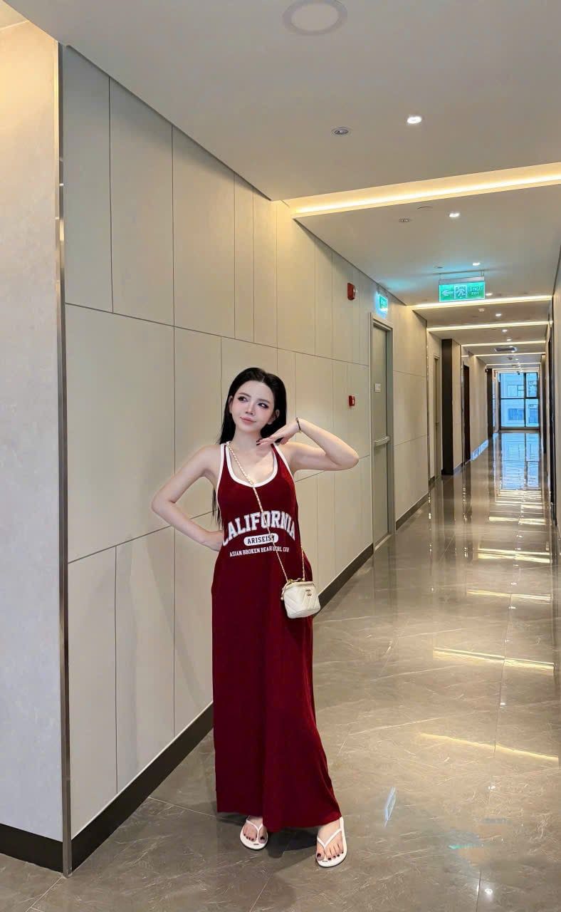  Váy ba lỗ dáng suông dài in chữ năng động - ĐỎ - K71 
