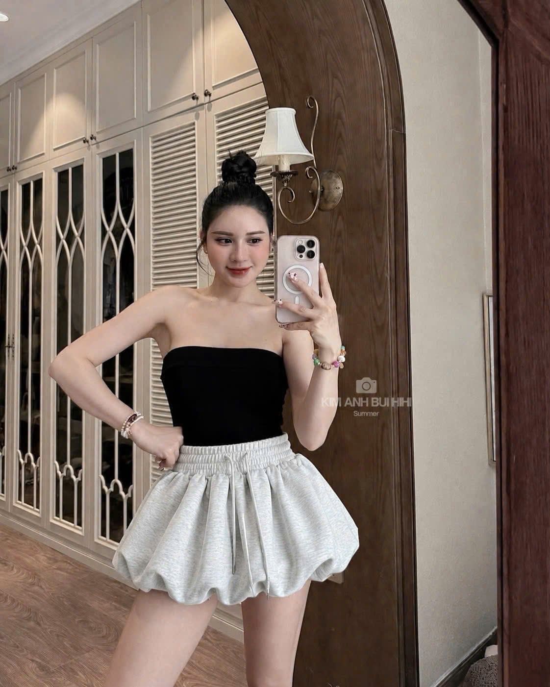 Chân váy bom bí lưng chun bảng dài - XÁM NHẠT - T4 