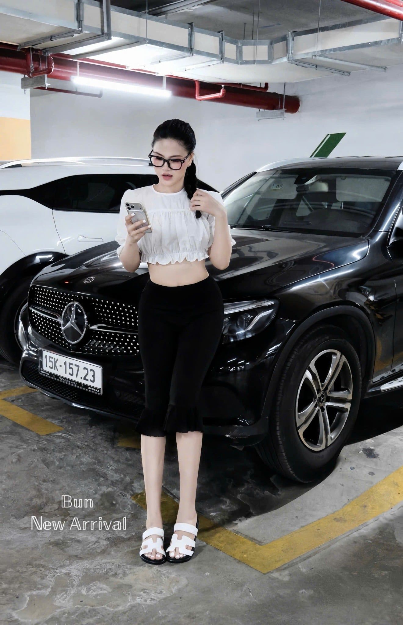  Set 2 món áo tay bồng bo chun form croptop mix quần lửng phối bèo - K177 