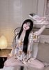 Set pijama áo tay lỡ mix quần ngắn họa tiết dễ thương - SỌC GẤU - D4