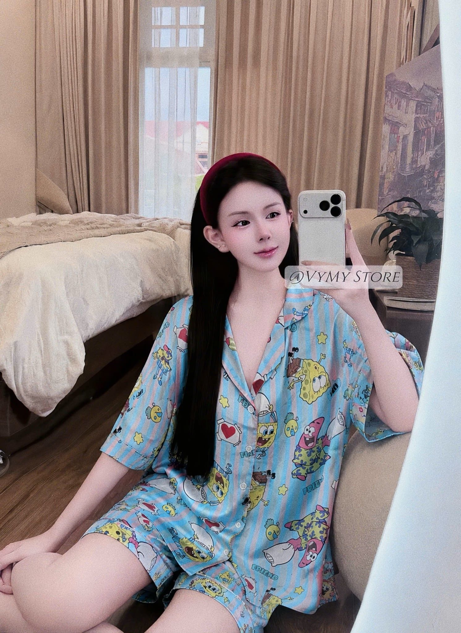 Set pijama áo tay lỡ mix quần ngắn họa tiết dễ thương - BỌT BIỂN - D2 