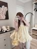 Set 2 món áo hai dây form babydoll xòe phối bèo mix quần bí lưng chun - VÀNG - Q89