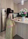  Set 2 món gấm áo 2 dây phối tầng đính cườm mix quần dài ống suông - Q72 