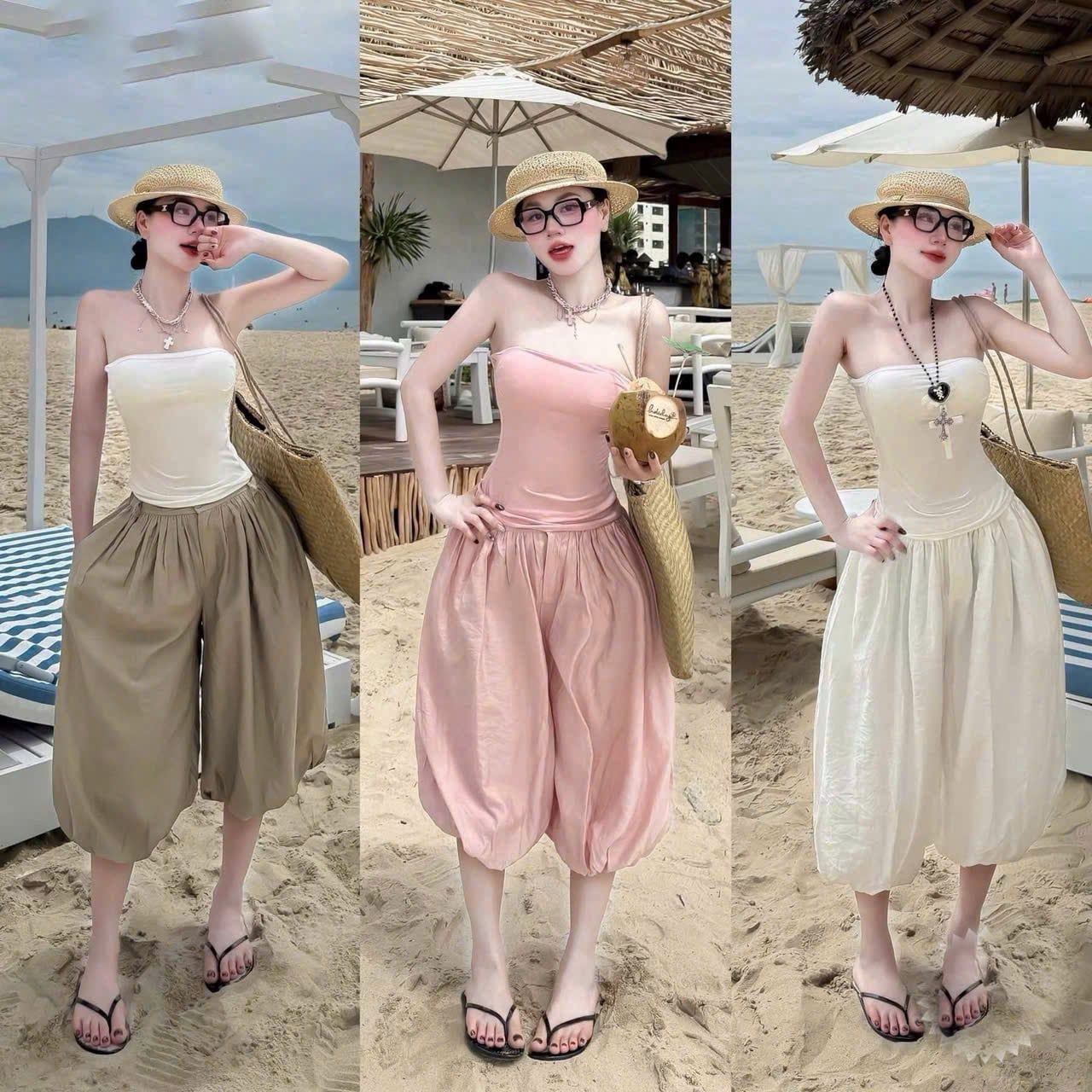  Set 2 món áo quây mix quần bom bí lửng - HỒNG - Q144 (EO S<68, M<72) - TÍNH MÀU QUẦN 