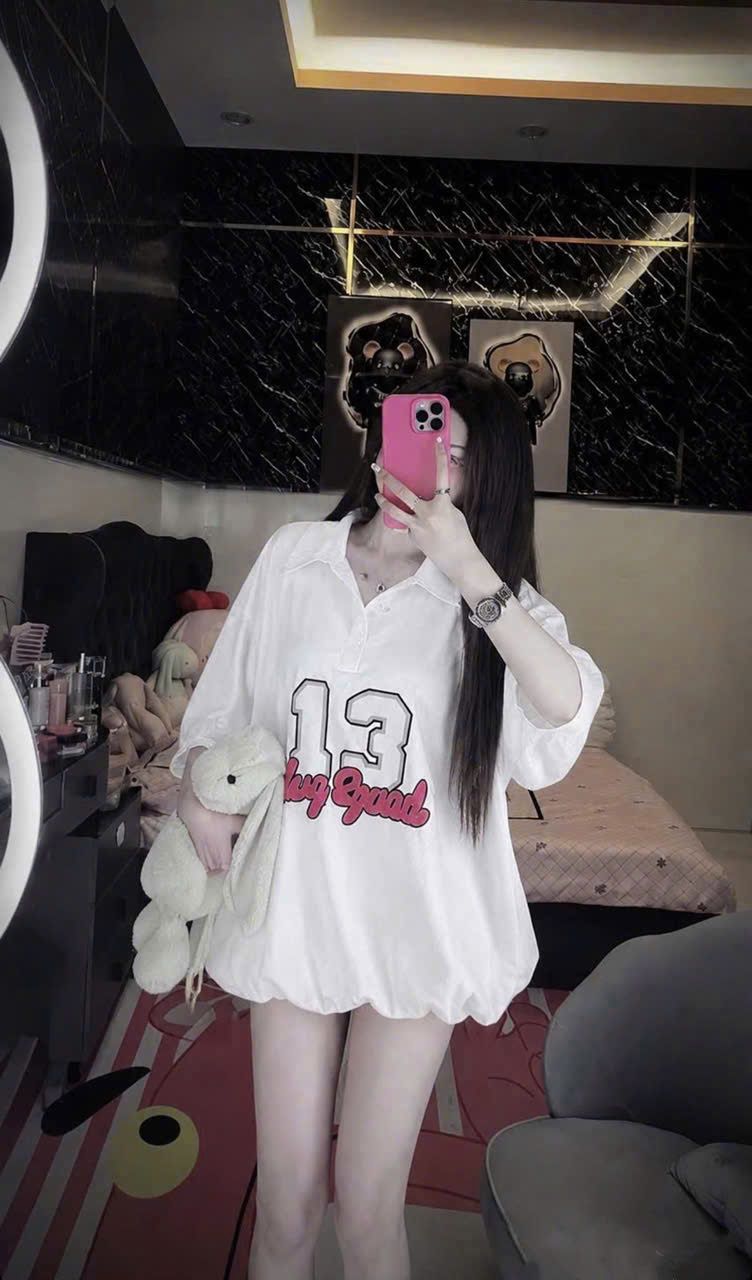  Váy cổ polo dáng ngắn cuộn bí in số 13 - TRẮNG - Q173 
