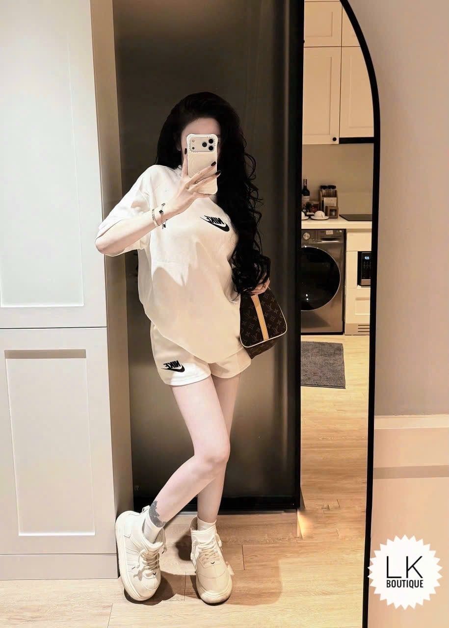 Set áo phông cộc tay Nike mix quần short lưng chun dây rút - TRẮNG - Q176 
