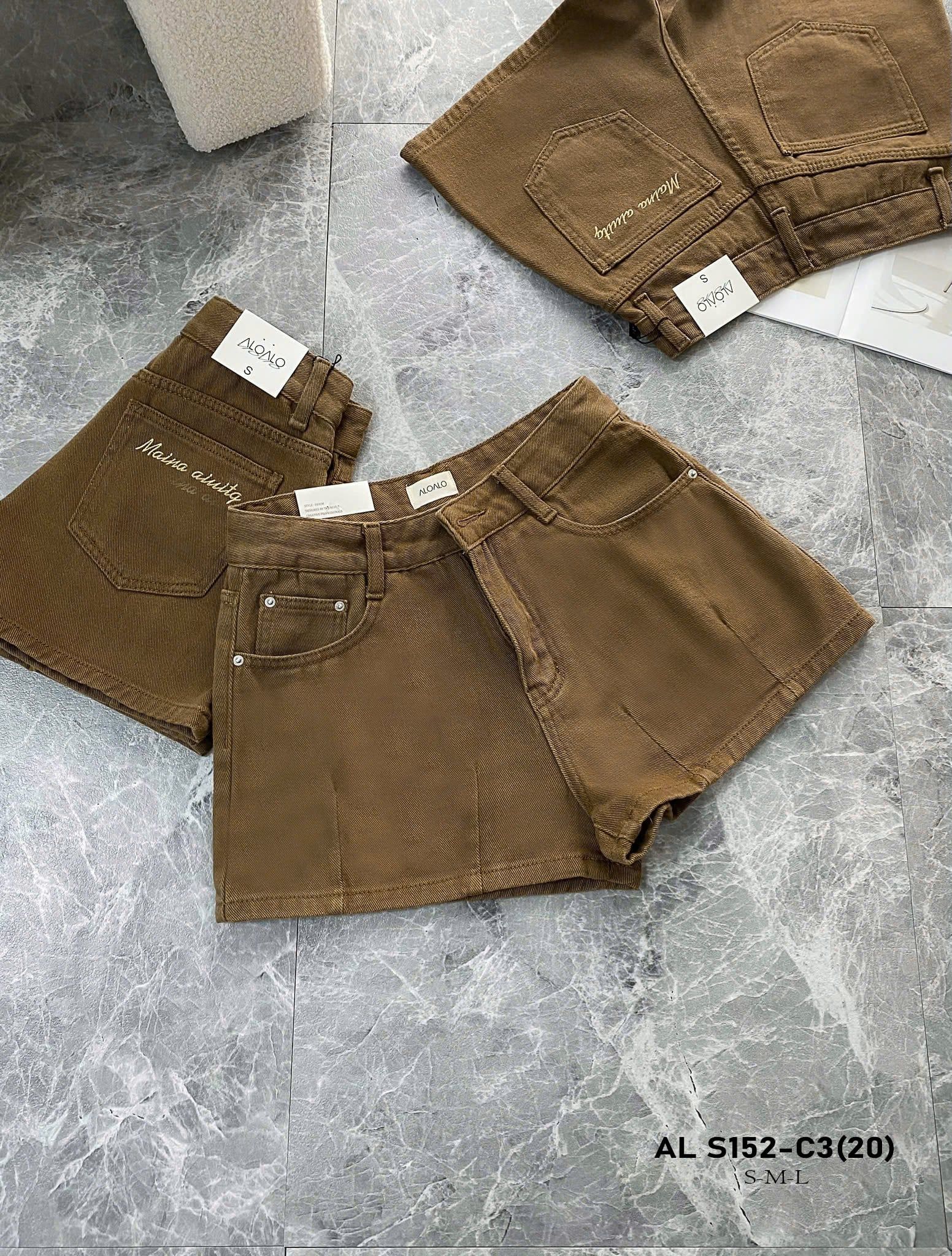  Quần short kaki chicben lai túi chữ thêu - NÂU - V97 (EO S<66, M<68, L<72) 