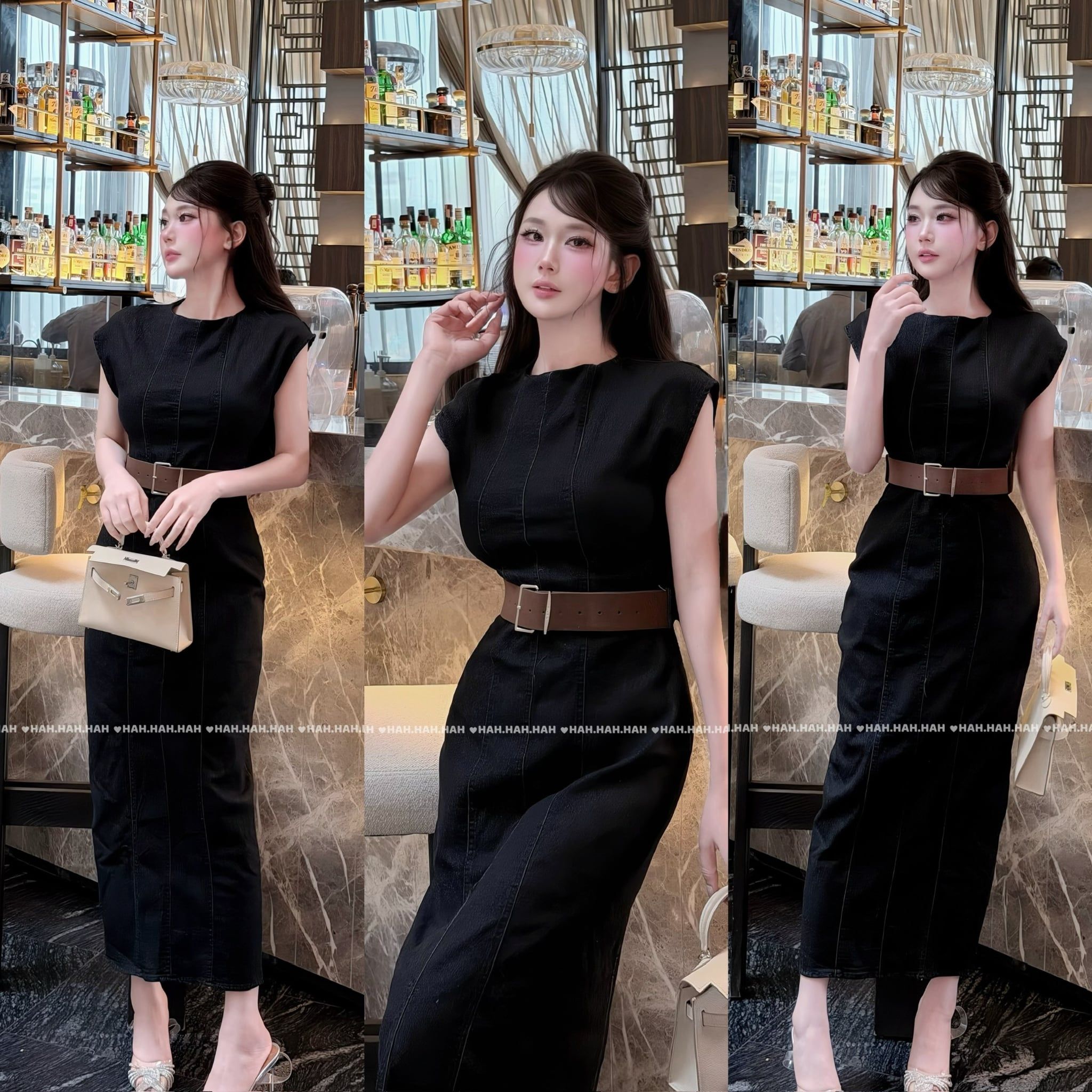  Váy denim kèm đai nịt tôn dáng - DÀI - V144 (EO S<68, M<72) 