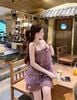  Váy hai dây xếp tầng voan form babydoll - TÍM - V193 