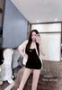 Set 2 món váy hai dây body Drew kèm áo sơ mi cộc tay - ĐEN - V196