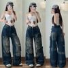  Quần jean suông ống đứng wash màu phối rách - L8 (EO S<64, M<68, L<72) 