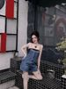  Set 2 món áo quây mix yếm jean ngắn - XANH - L22 