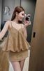  Set 2 món áo hai dây cổ v cuộn bí mix chân váy form A chất ren lưới - NÂU - K3 (EO S<68, M<72, L<76) 