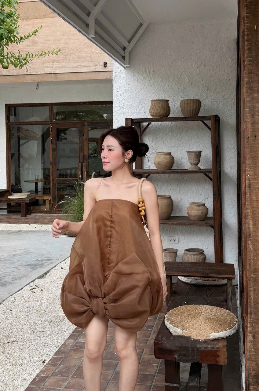 Váy voan dáng bồng bí đính nơ to dáng ngắn - K166 
