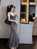 Set 2 món áo thun cộc tay mix váy hai dây dáng dài siêu đẹp - XÁM - H71 (EO S<68, M<72, L<76)