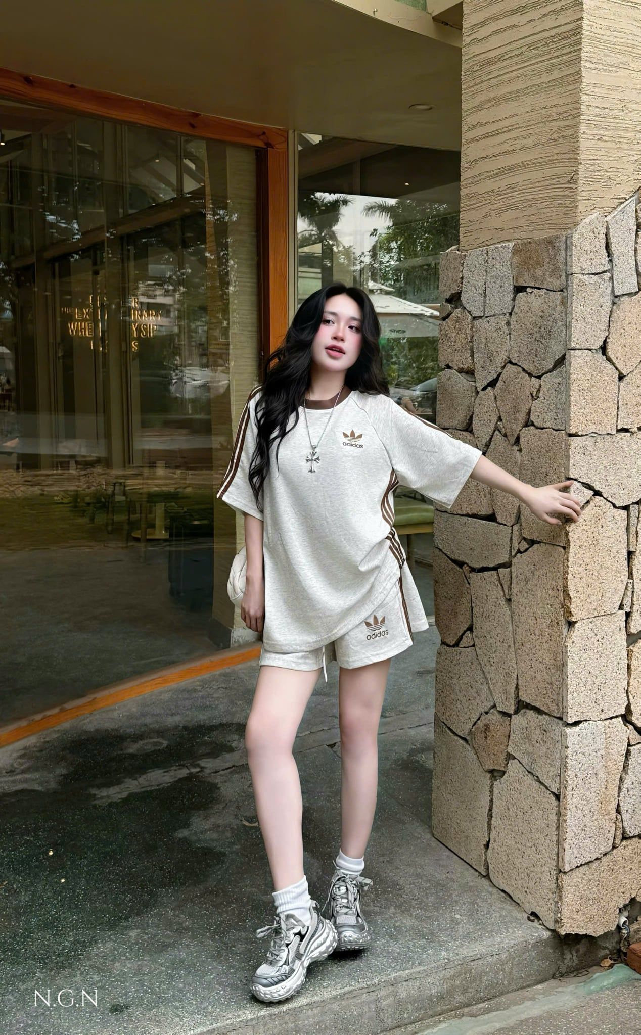  Set 2 món áo phông chạy viền nổi mix quần short ngắn ADD - VIỀN NÂU - H139 