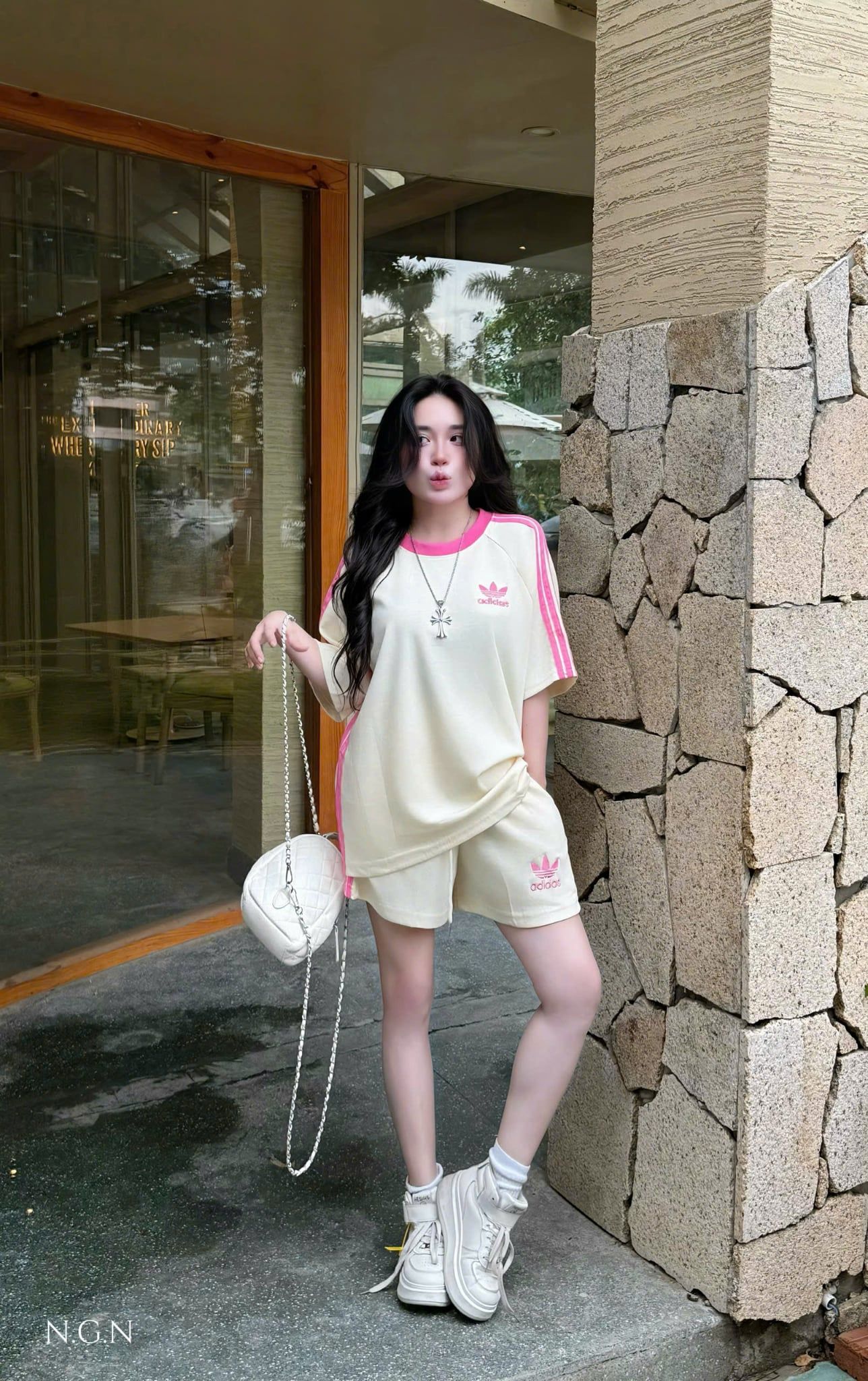  Set 2 món áo phông chạy viền nổi mix quần short ngắn ADD - VIỀN HỒNG - H140 