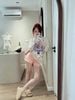 Set 2 món áo thun tay dài in hình mix quần short ngắn chấm bi - HỒNG - K4