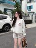 Set 2 món áo tay dài sweater mix quần short ngắn thêu - XÁM - H194